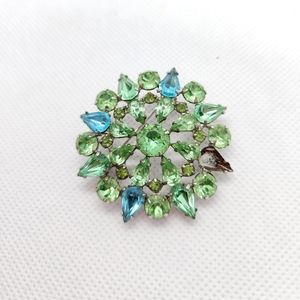 VTG Uranium Glass and Rhinestone Brooch